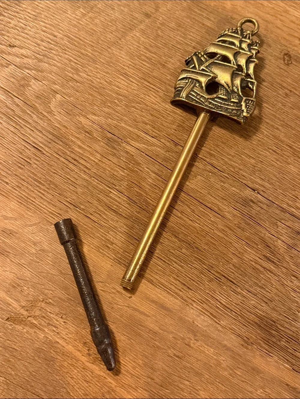 Antique Solid Brass Galleon Ship Fire Poker Hearth Tool Tall Mast Clipper Ship